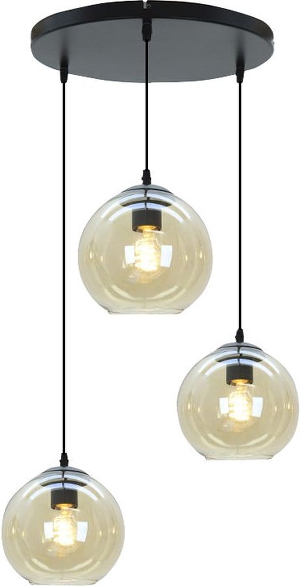 Olucia - GIADA - Hanglamp - Amber / Zwart - 3L - Vorm: Rond