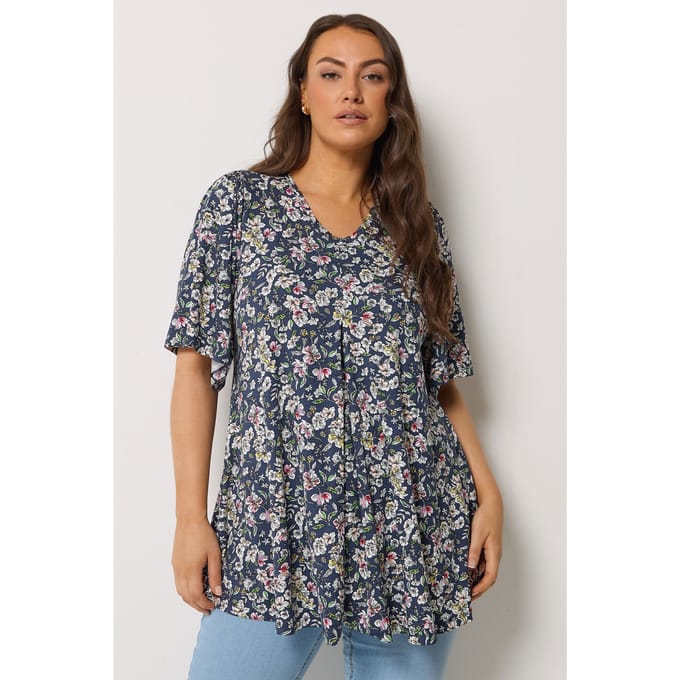 Yours Marineblauwe Top Met Plooien Aan De Voorkant Size 48