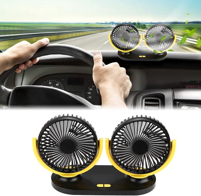 Auto Ventilator USB - Dubbele Autoventilator met 3 Snelheden - Verstelbare Koelventilator voor Auto Vrachtwagen Camper Caravan en Bureau