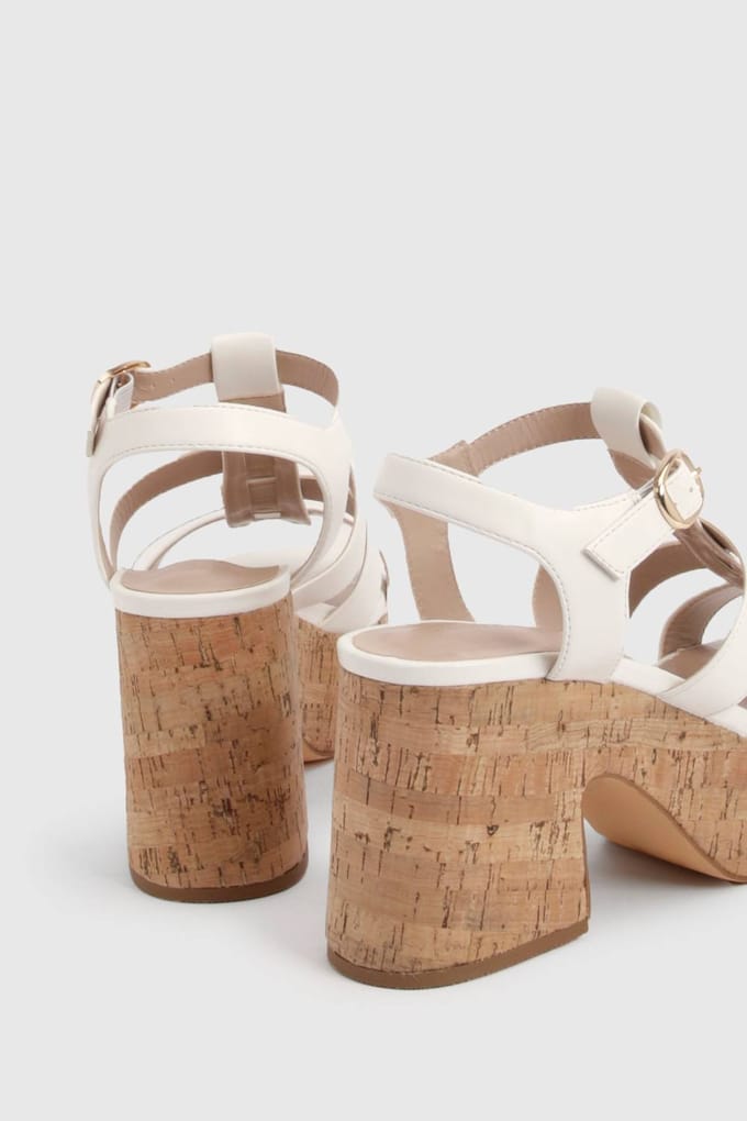 boohoo Dames Gladiator Kurk Sleehakken | Wit | Maat: 37