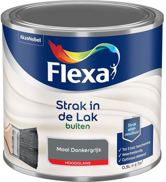 Flexa - Strak In De Lak Buitenlak Hoogglans - Mooi Donkergrijs - Mengverf - 500 Ml