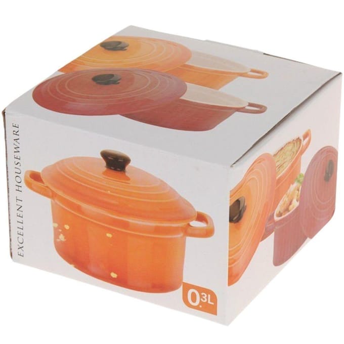 Excellent Houseware - Porseleinen Ovenschaal - 300ml - Met Deksel - Hittebestendig