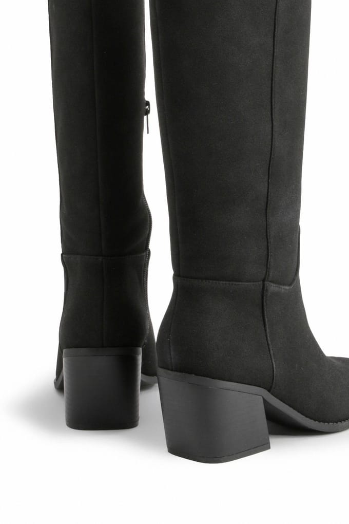 boohoo Dames Wijde Pasvorm Kuitlaarzen Western Laarzen | Black | Maat: 3
