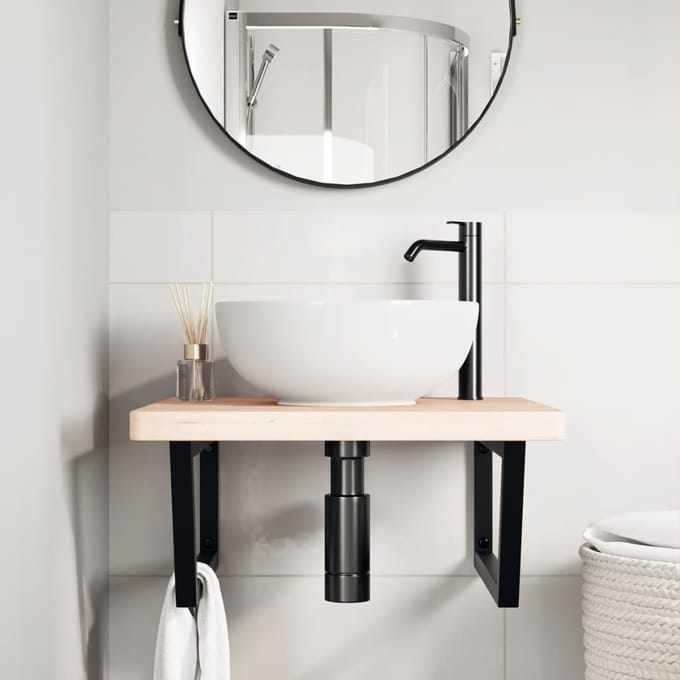 vidaXL - Badkamer - wandschap - staal - en - massief - eikenhout