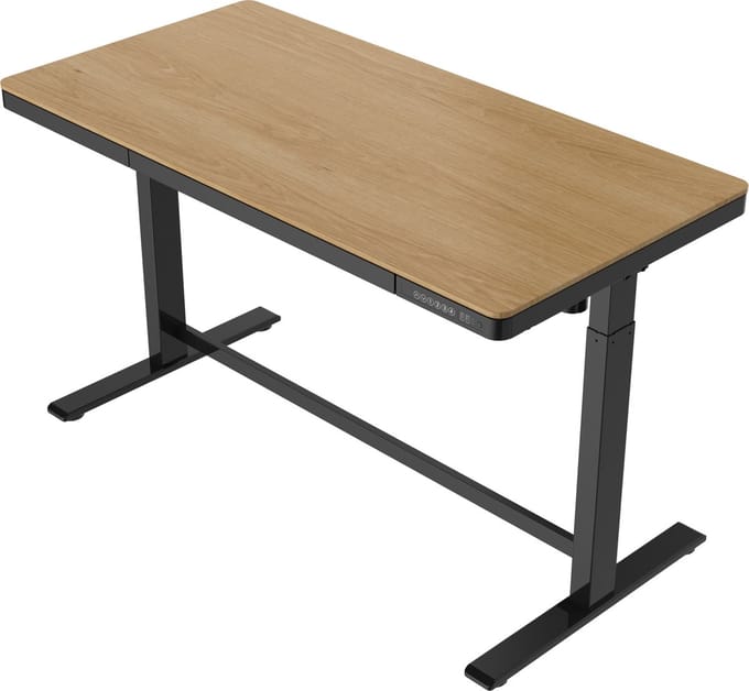 Elektrisch zit-sta bureau - 140x70cm - onderstel zwart - blad eiken - sta bureau - verstelbaar bureau