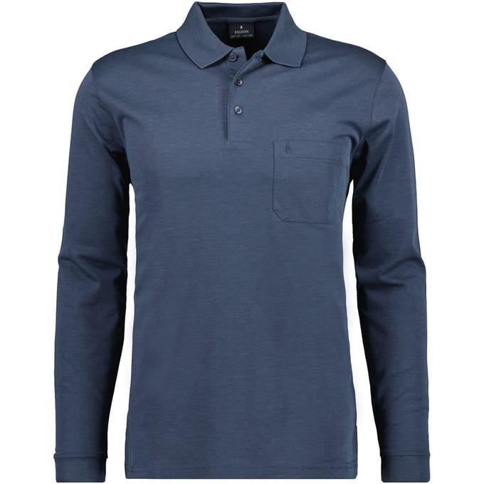 Ragman Softknit Polo Longsleeve Uni Breast Pocket Azure / male