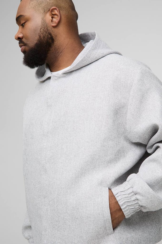 Plus Oversized Boucle jasje met capuchon en knoopsluiting | Light Grey | Size 2XL