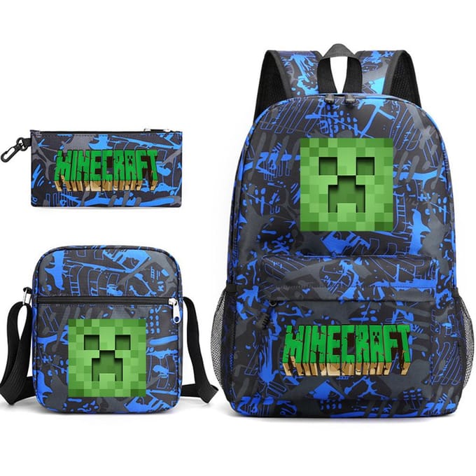 Minecraft Schooltas Game Merchandise Student Grote Capaciteit Print Drie Delige Schooltas Mannen En Vrouwen Three-piece set black