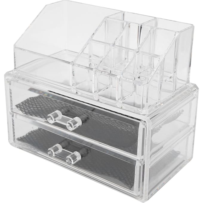 Transparante Make-up Opbergdoos Set Twee Laags Doos Sieraden Lippenstift Organizer Display Houder white