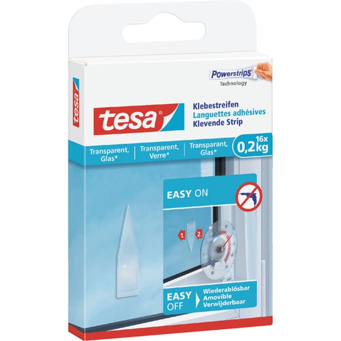 Tesa Dubbelzijdige Klevende Strips Voor Glas - 0,2kg - Transparant - 16 Stuks