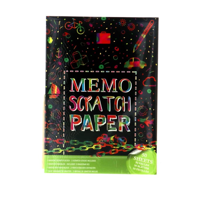 Scratch-memo papier A4, 50 vellen, inclusief 2 pennen
