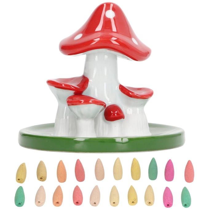 Paddenstoel Backflow Wierookbranders Schattige Waterval Wierookhouder met 20 Wierookkegels voor Slaapkamer red