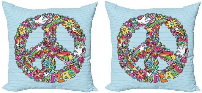 ABAKUHAUS Hippie Kussenhoes Set (2x) – Floraal Vrede – 45x45 cm