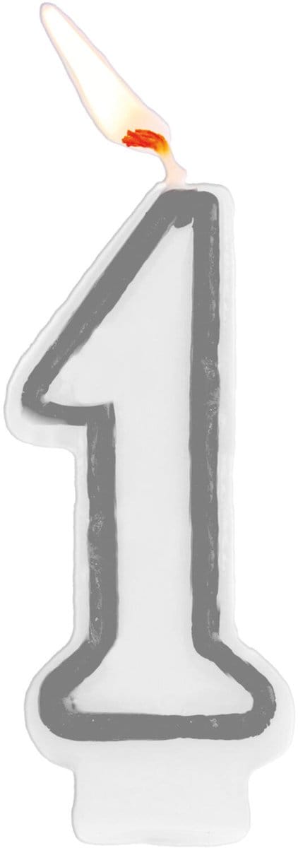 Folat - Kaars cijfer 1 simply chique silver 9 cm