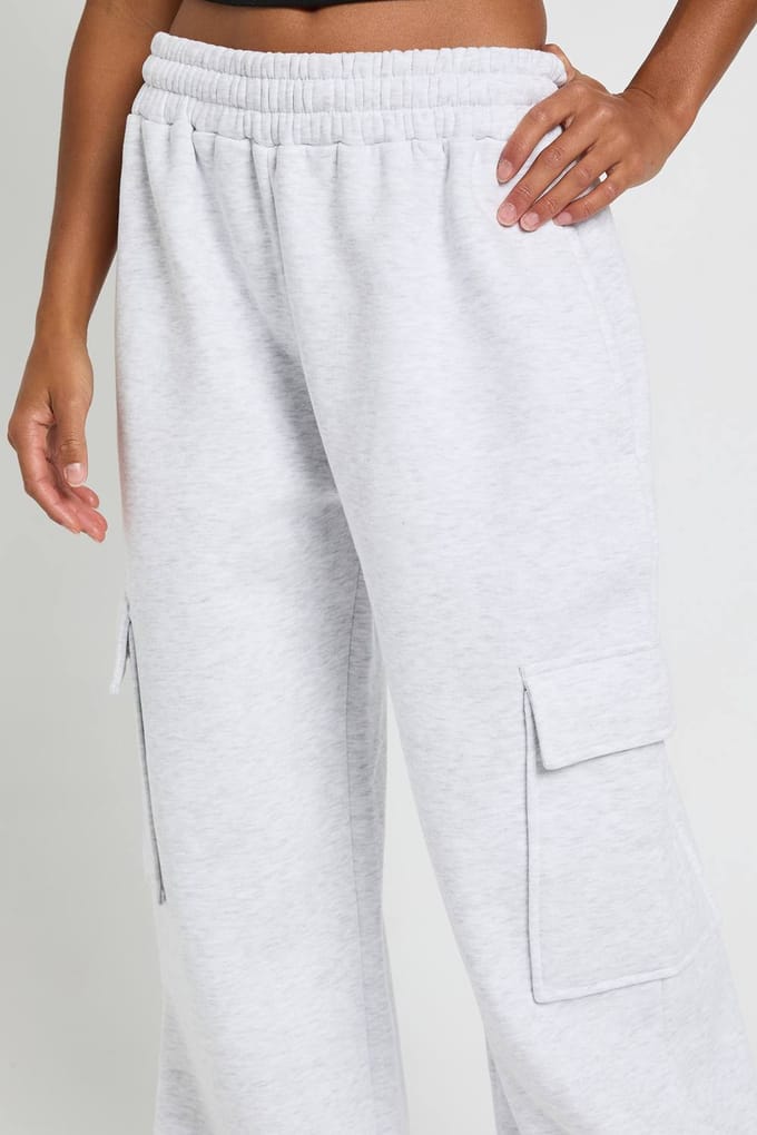 boohoo Dames Petite cargo joggers met wijde pijpen | Asgrijs | Maat: Medium