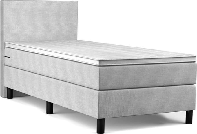 Boxspring Bravo - 90x200 - Grijs - Bonellvering - Stof - Inclusief Topper - Bed compleet