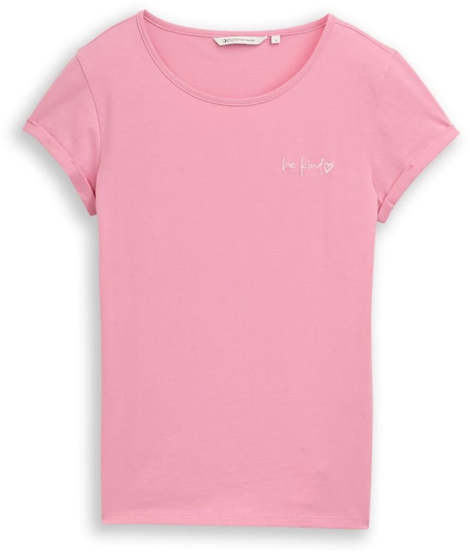 Tom Tailor Denim - Slim fit T-shirt met borduursel - Maat L - Soft Blush Rose