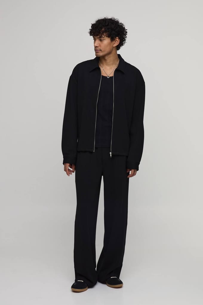 Jersey Visgraat Regular Ritssluiting Harrington & Baggy Broek Set | Black | Size Medium