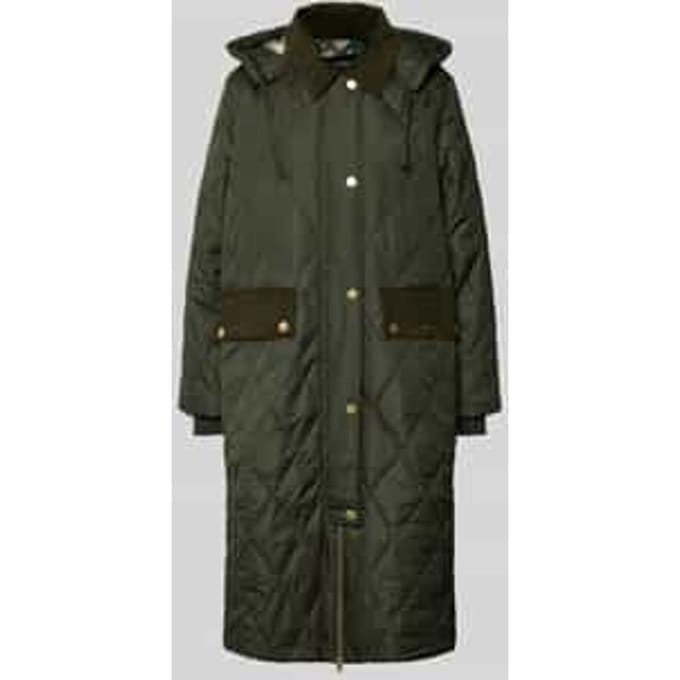 Regular fit gewatteerde lange jas met afneembare capuchon, model 'MEREDITH'