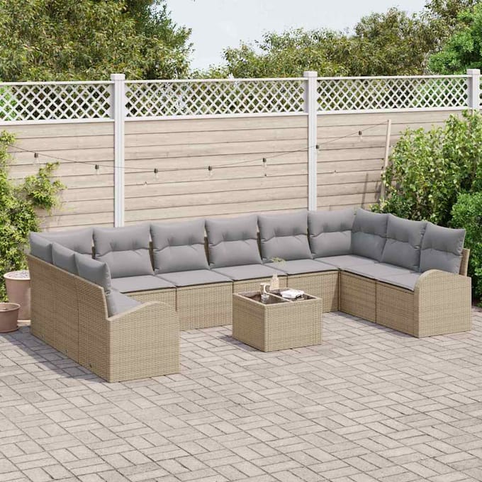 vidaXL - Tuinbank - Set - 11 - st - Beige - en - Lichtgrijs - poly - rattan