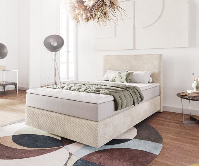 Boxspringbed Dream-Well Cord Beige 120x200 cm met Pocketveringmatras en Topper