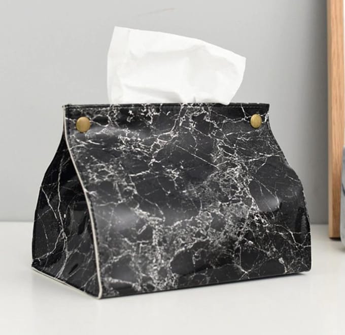 Tissuehouder / Tissuebox - Leer - Marmer - Zwart