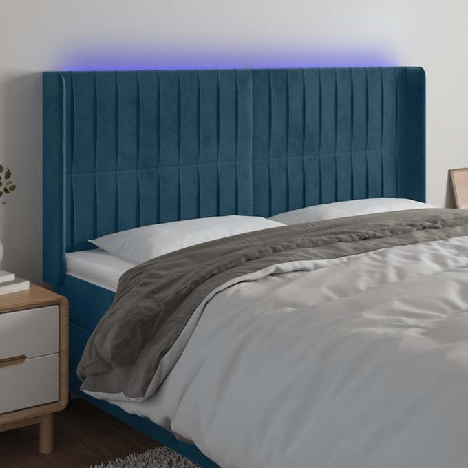 vidaXL - Hoofdbord - LED - 163x16x118/128 - cm - fluweel - donkerblauw
