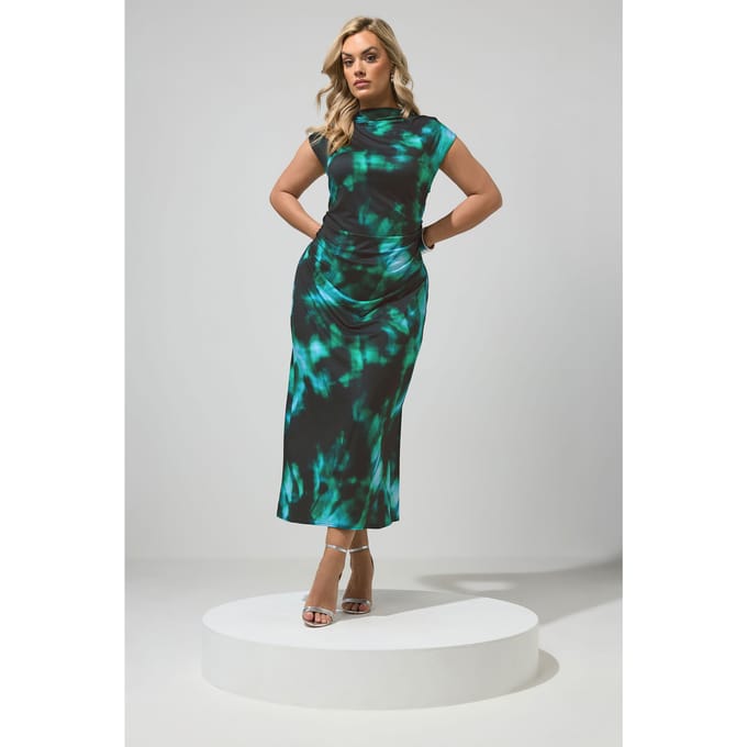 Yours London Groenblauwe Abstracte Gedrapeerde Jurk Size 48