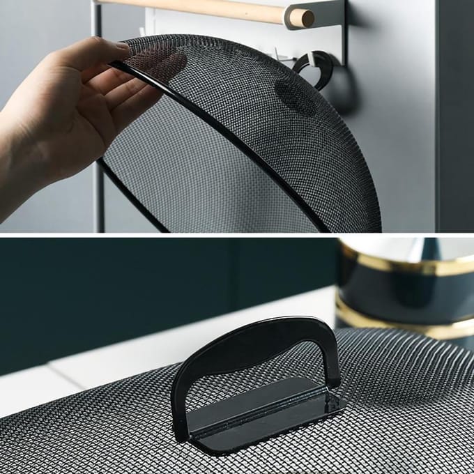 Couvercle alimentaire en maille dense, rotatif à 180 degrés, simple, en fer, avec poignée, pour la maison Rectangle Large noir