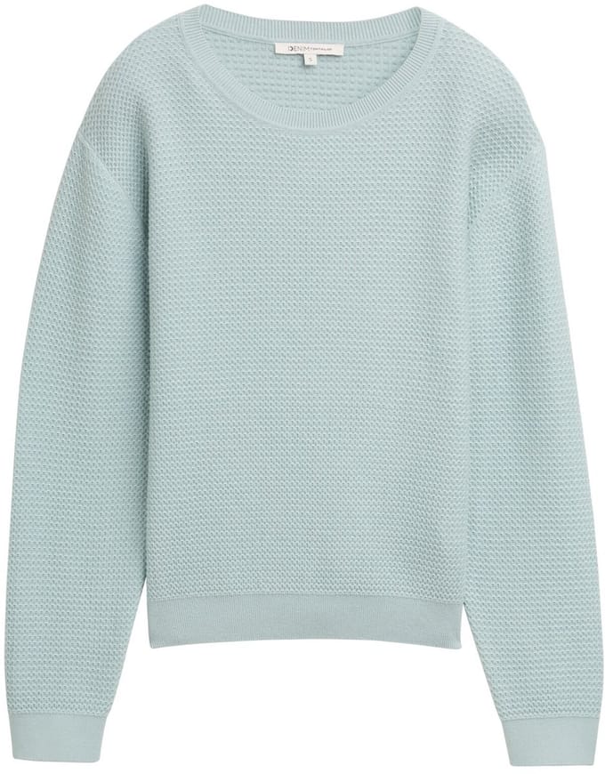 Tom Tailor Denim - Gebreide trui met ronde hals - Maat S - Silver Cloud Blue