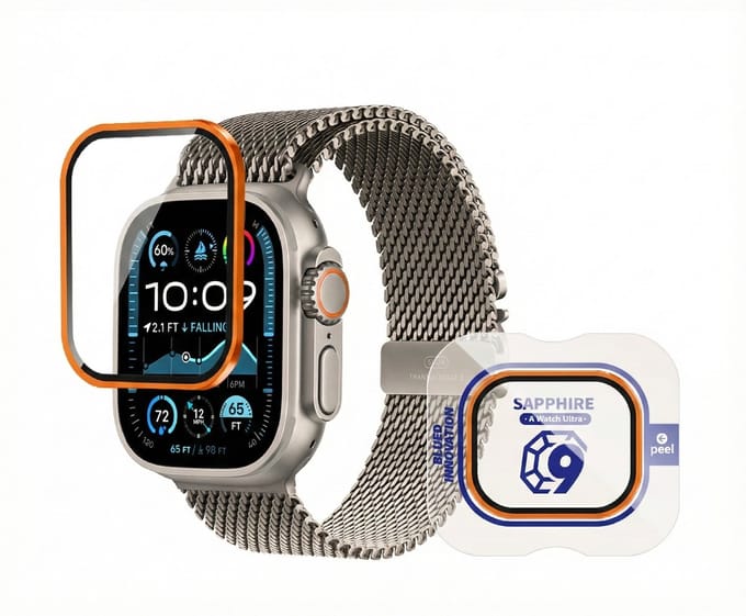 BLUEO 49mm Screenprotector Geschikt voor Apple Watch Ultra 3/2/1 - Oranje Titanium & Sapphire Glas