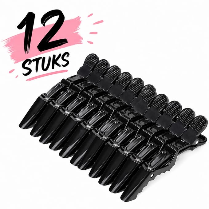 Haar in Stijl® 12 Krokodillen Haarklem Zwart - Extra Sterk Dik Haar