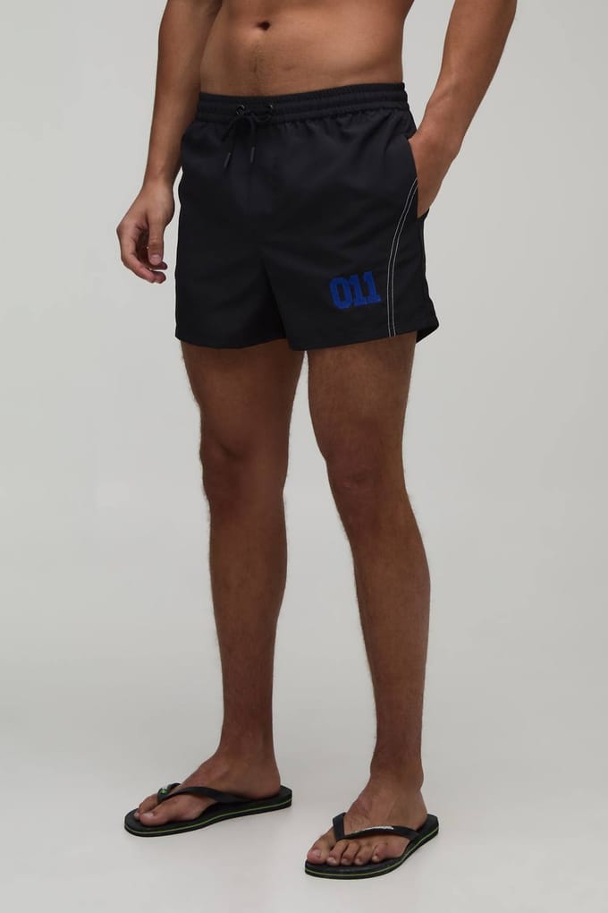 Zwemshort Met Contrasterende Stiksels En Korte Lengte | Black | Size Small