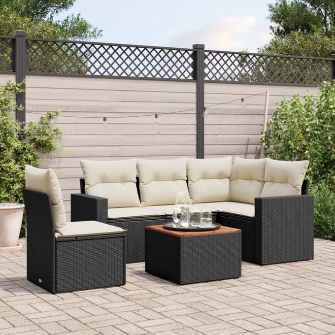 vidaXL - 6-delige - Loungeset - met - kussens - poly - rattan - zwart