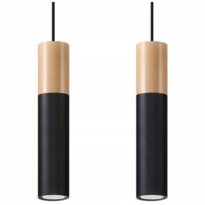 Sollux Pablo Hanglamp Zwart Hout Loft 2x GU10