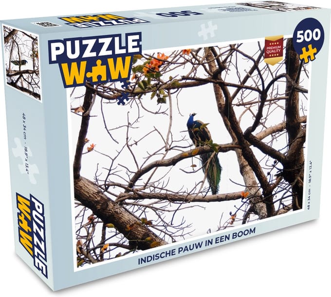 Puzzel Indische pauw in een boom - Legpuzzel - Puzzel 500 stukjes