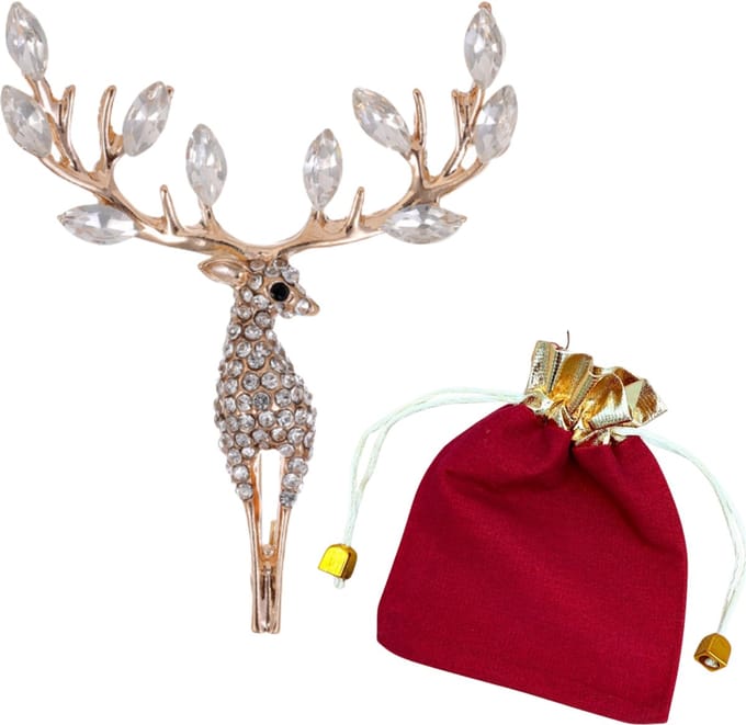 Kerstbroche Rendier met Strass - Verguld