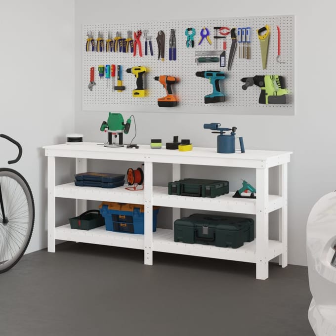 vidaXL - Werkbank - 181x50x80 - cm - massief - grenenhout - wit