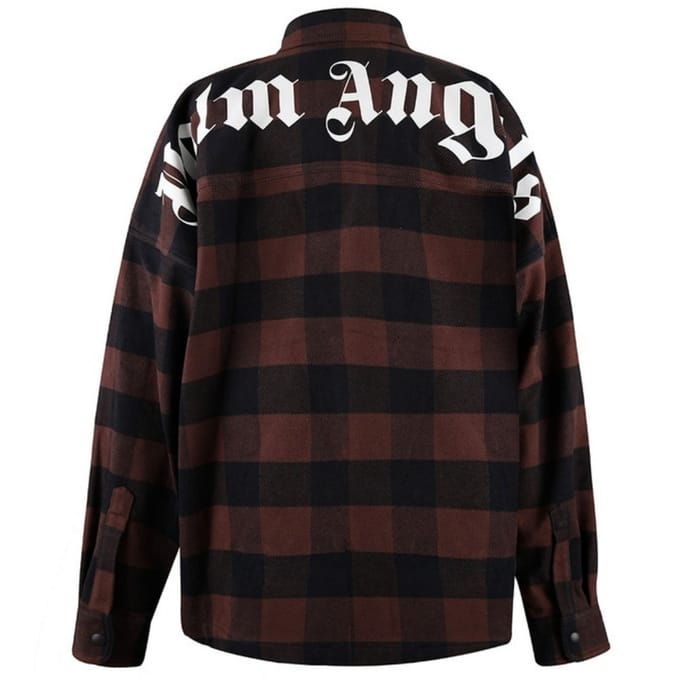 Palm Angels klassiek logo bruin flanellen overshirtjack