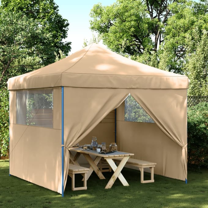 vidaXL - Partytent - inklapbaar - pop-up - met - 4 - zijwanden - beige