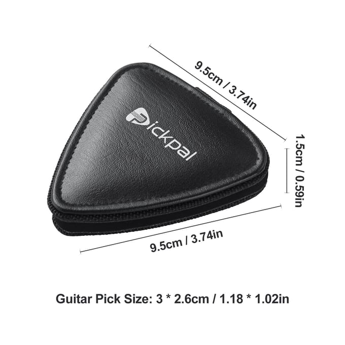 PICKPAL plectrumhouder voor akoestische elektrische gitaar, inclusief 12 stuks plectrums leer zwart