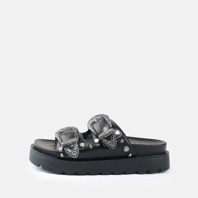 Buffalo Raya Ari West Leren Dames Zwarte Sandalen