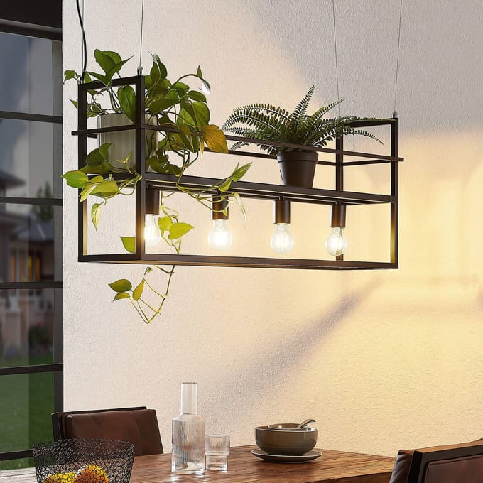 Lindby - hanglamp - 4lichts - staal - H: 41 cm - E27 - matzwart