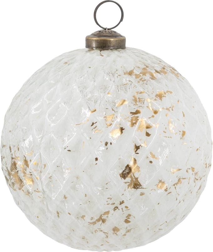 HomeBound by KY | Glazen kerstbal white & gold | 12,5x12,5cm | kerstbal