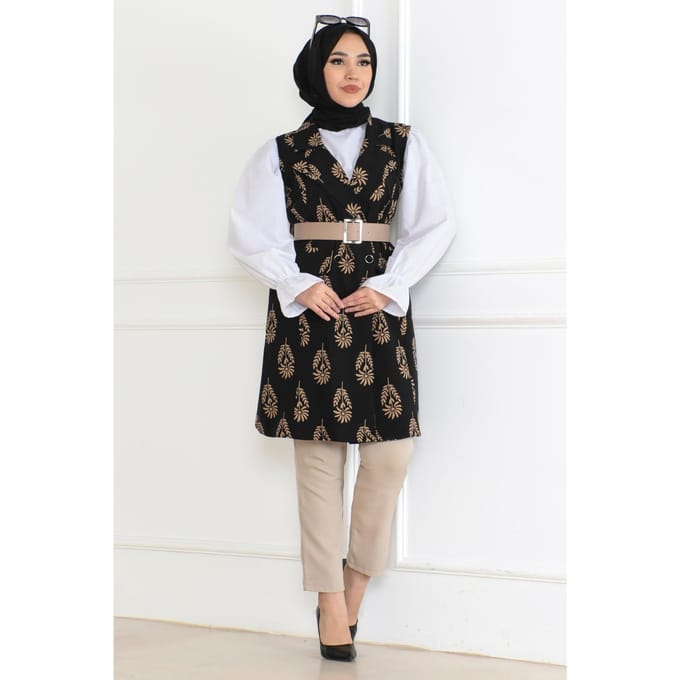 Met patroon Hijab Jasje Zwart