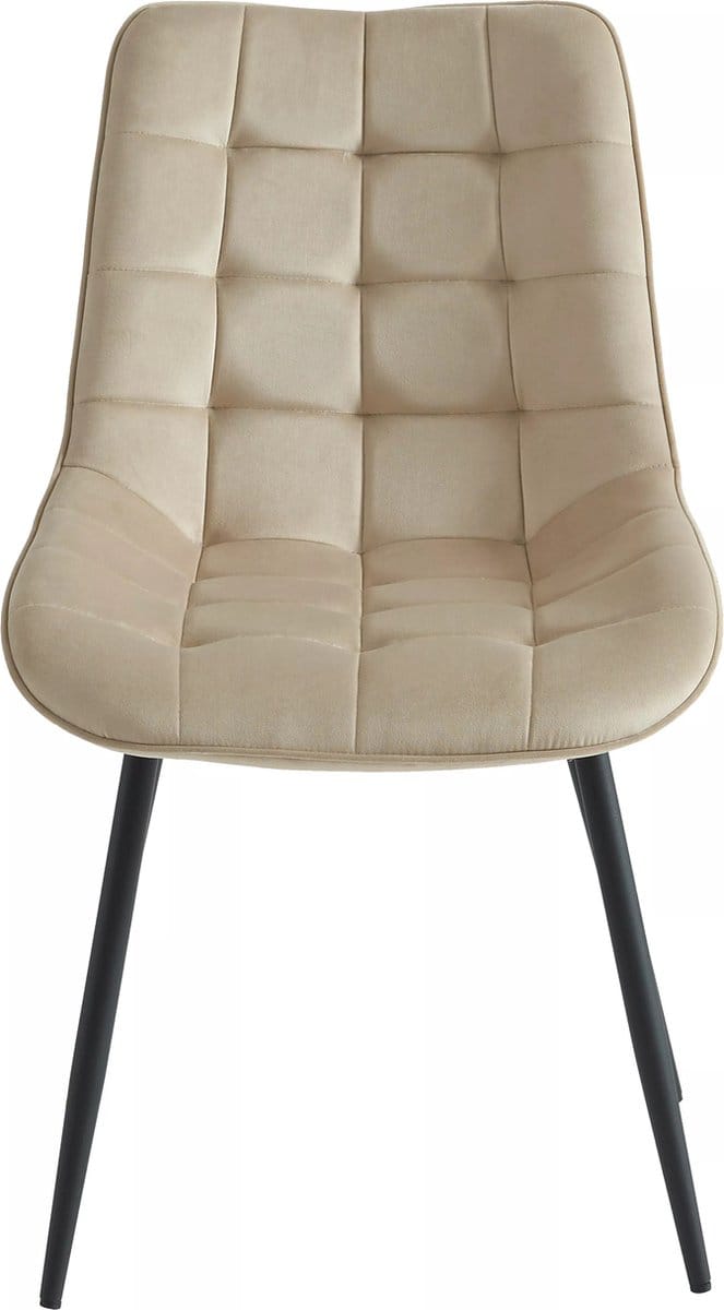 Vente-unique Set van 2 gewatteerde stoelen - Fluweel en zwart metaal - Beige - OLLUA