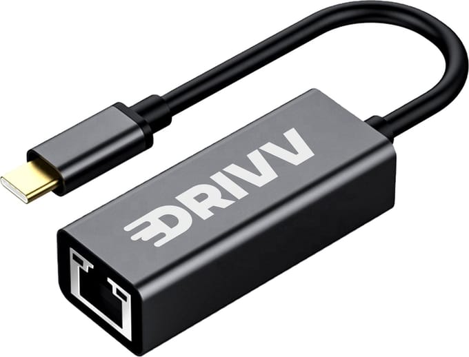 Drivv. USB-C naar Ethernet Adapter / Internet / Netwerk - 10/100/1000 MBps - Grijs