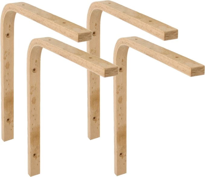 AMIG Plankdrager/planksteun van hout - 4x - lichtbruin - H250 x B200 mm - boekenplank steunen