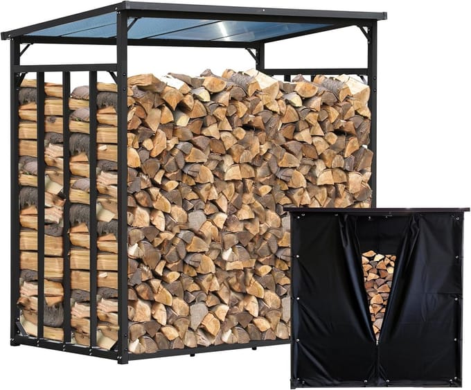 Houthok Overkapping - Buiten Opslag - Haardhout Opslaan - Polycarbonaat Dak - 3.5 m³ Capaciteit - Antraciet