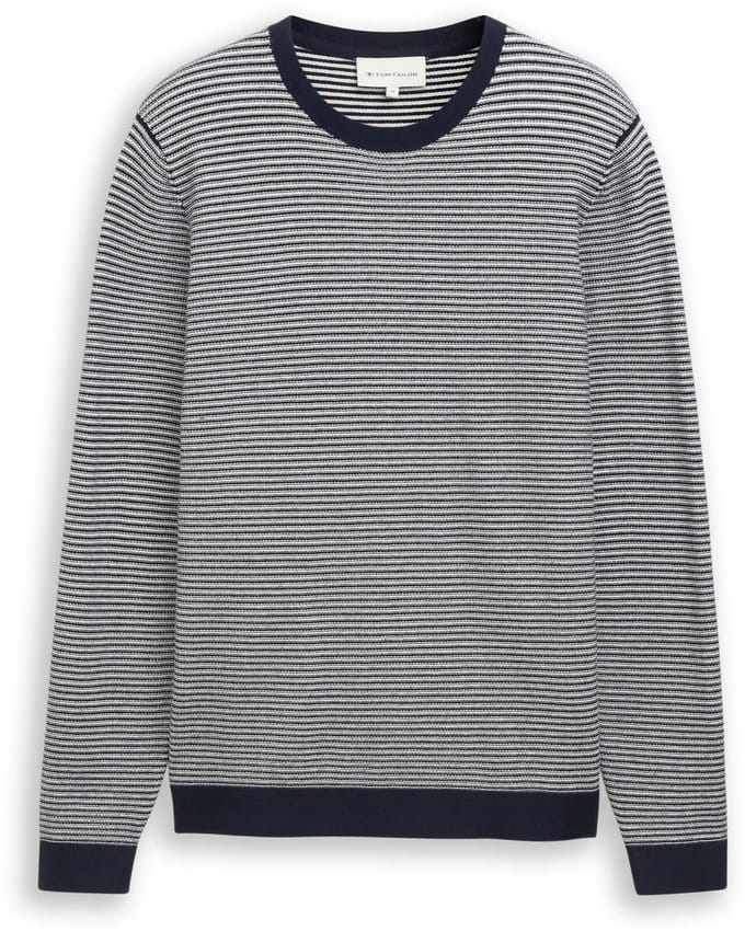 Tom Tailor - Gebreide trui van katoen - Maat XL - structured stripe navy white